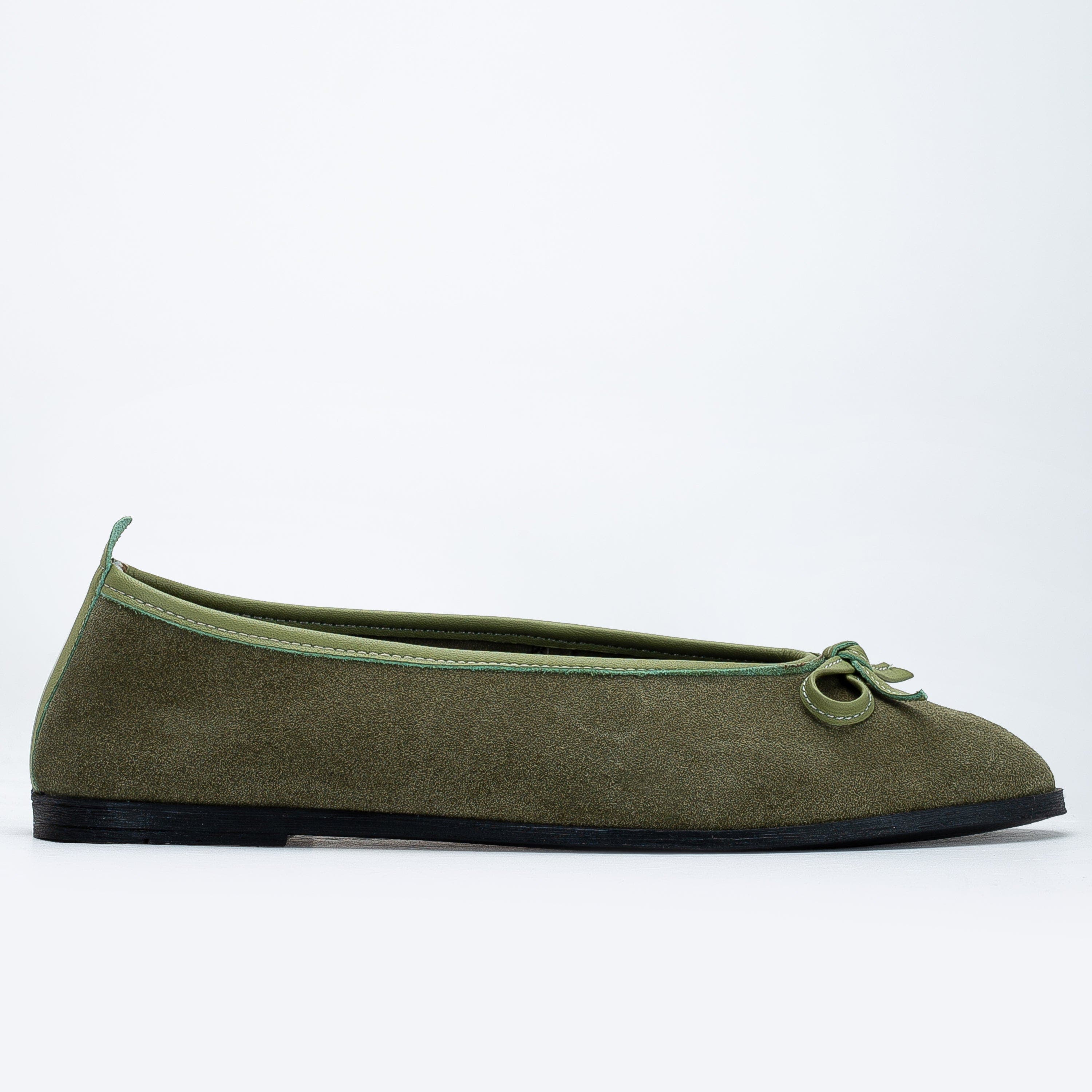 Freya Leather Ballerina Flats, Alternate, color, Khaki Suede Leather