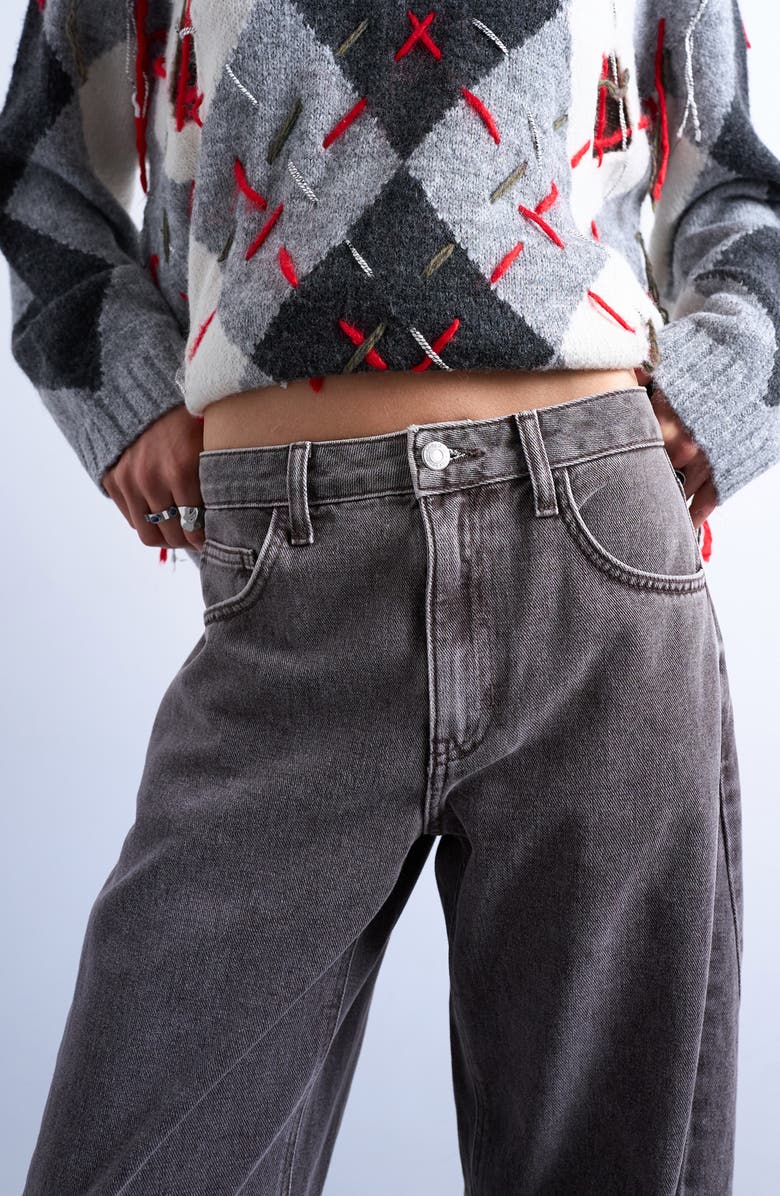 Topshop Barrel Leg High Waist Jeans, Alternate, color, Grey