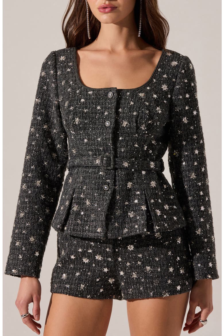 Carolyn Sequin Tweed Jacket, Alternate, color, CHARCOAL