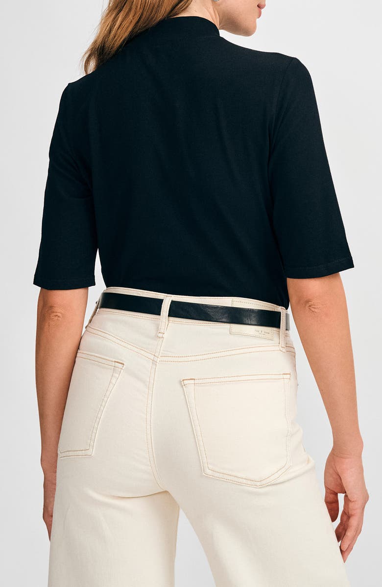 Isaac Mizrahi New York Elbow Sleeve Mock Neck Top, Alternate, color, Black