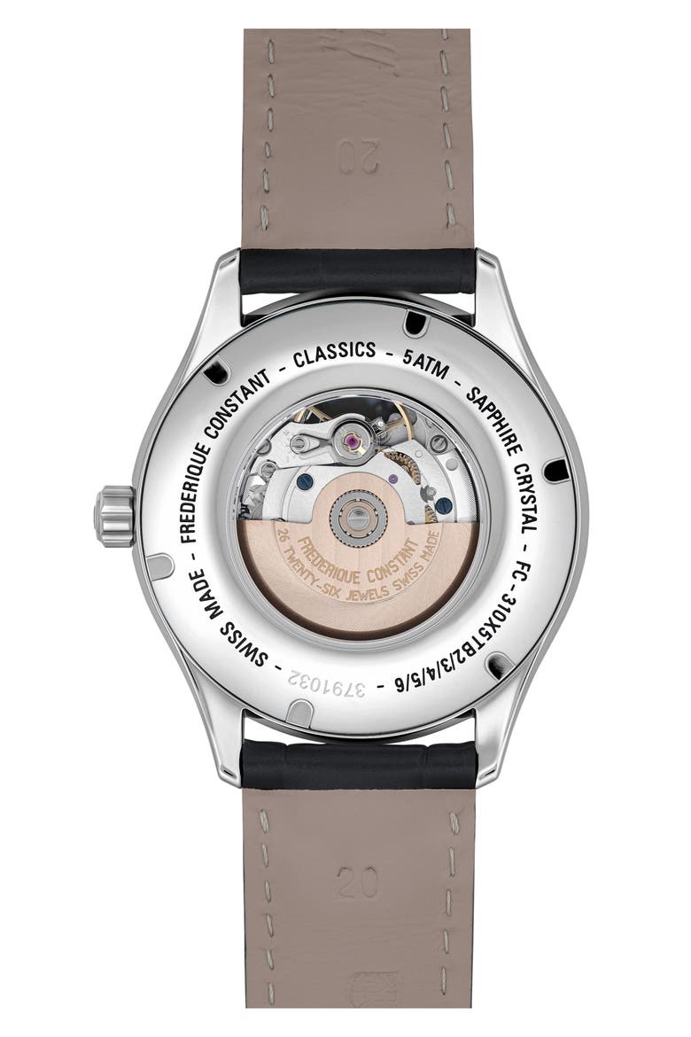 Classics Heartbeat Automatic Leather Strap Watch, 40mm, Alternate, color, SILVER-TONE