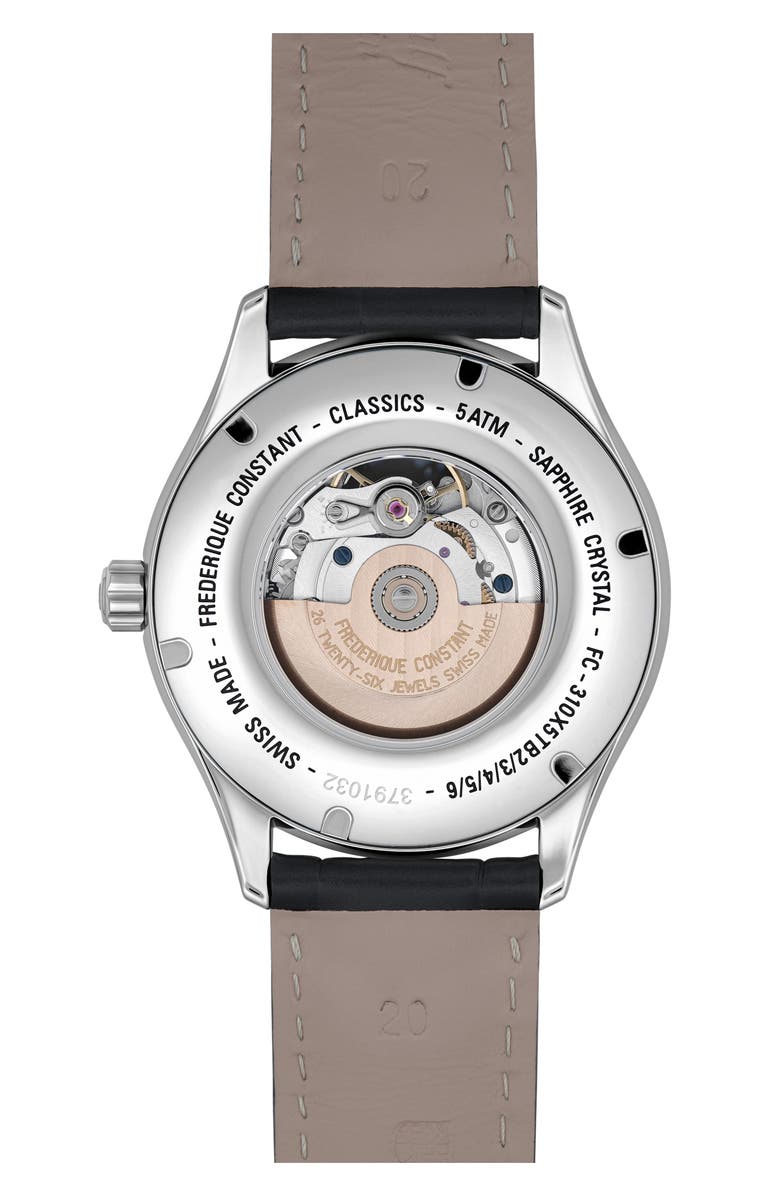 FREDERIQUE CONSTANT Classics Heartbeat Automatic Leather Strap Watch, 40mm, Alternate, color, Silver-Tone