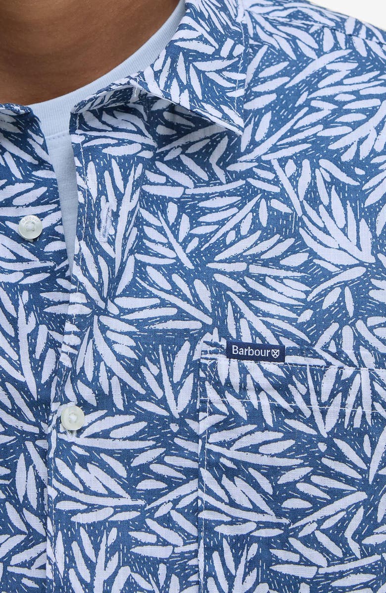 Barbour Jackstone Leaf Print Short Sleeve Cotton Button-Up Shirt, Alternate, color, Dark Denim
