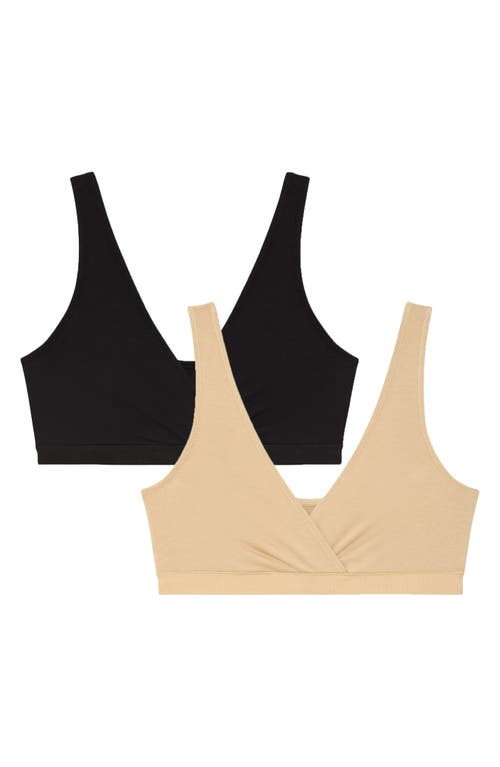 Motherhood Maternity Maternity Cotton Wrap Front Nursing Sleep Bralette, 2-pack In Black
