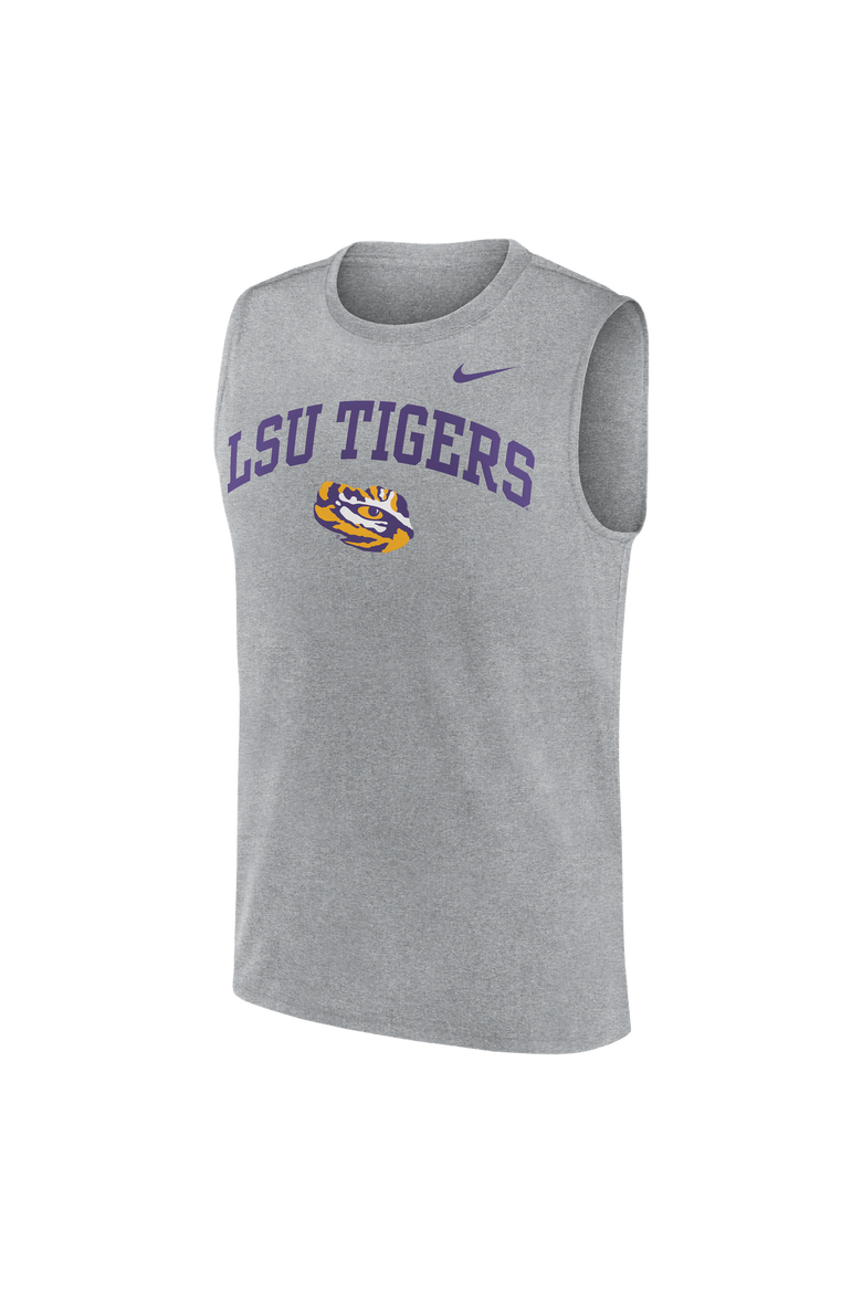 Men's Nike Heather Gray LSU Tigers Primetime Legend Arch Dri-FIT Muscle Tank Top, Alternate, color, Heather Gray