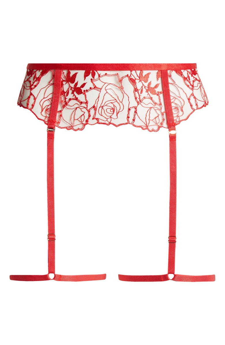 Bluebella Rosalie Embroidered Mesh Garter Belt with Thigh Straps, Alternate, color, Red/ Sheer