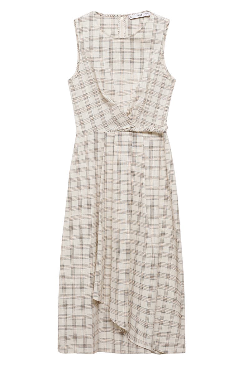 Check Tie Front Midi Dress, Alternate, color, ECRU