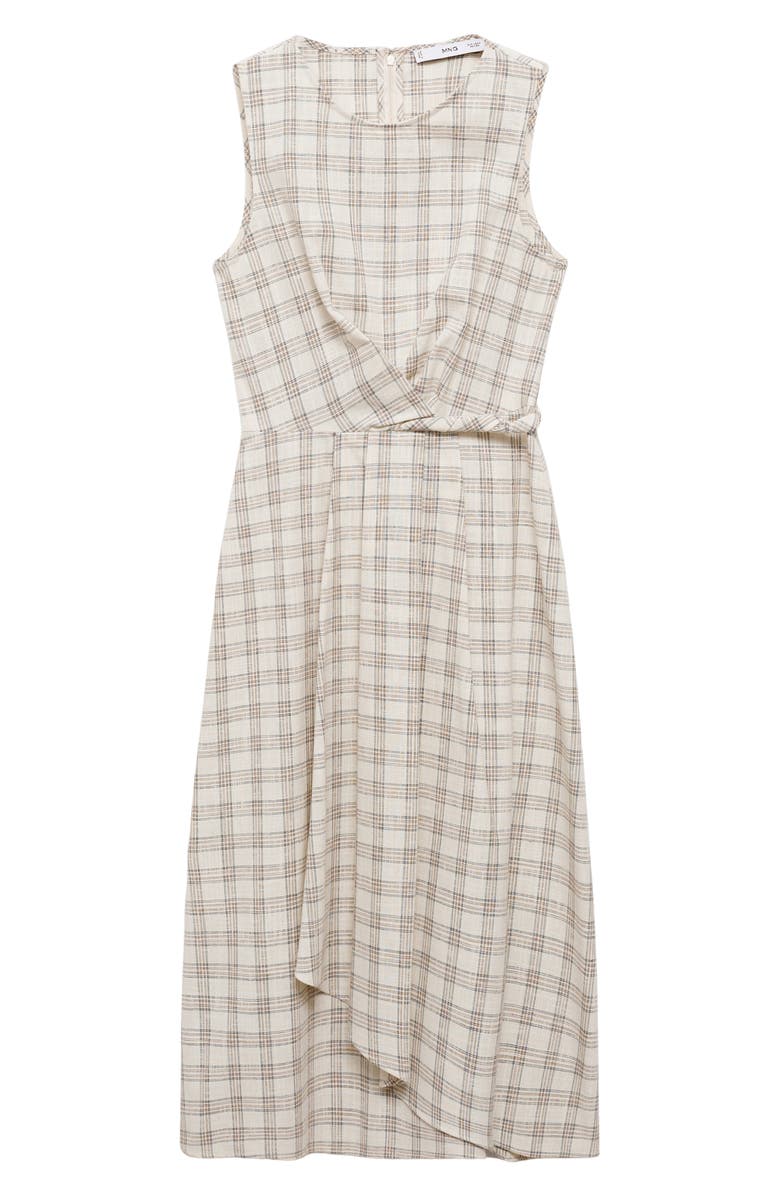 MANGO Check Tie Front Midi Dress, Alternate, color,