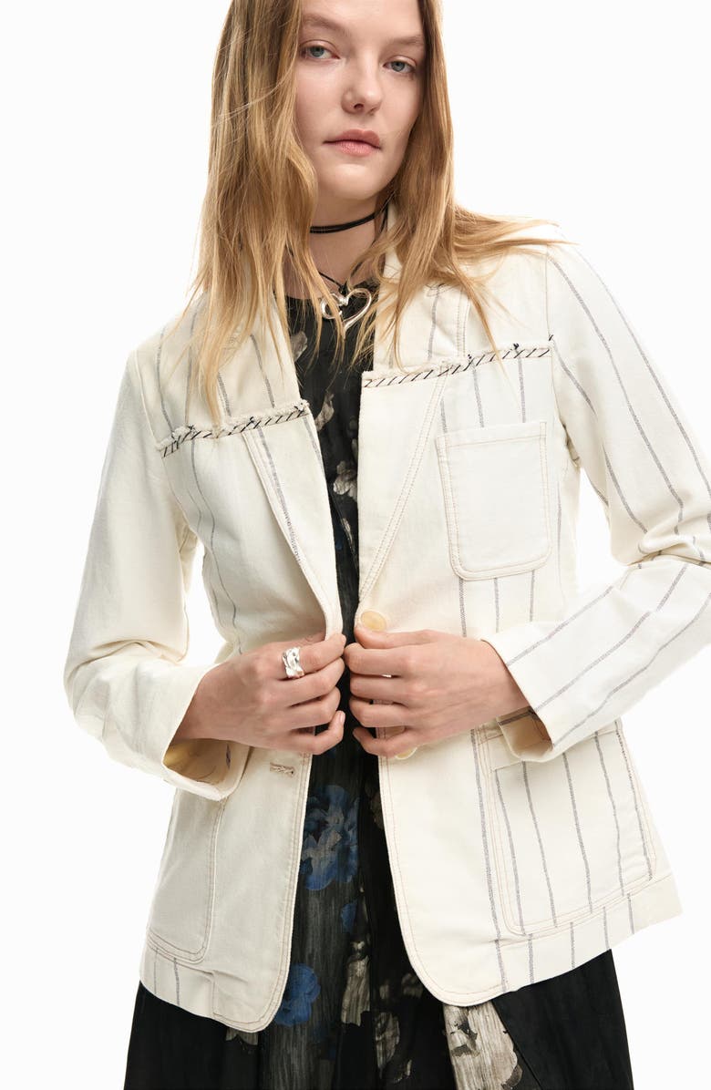 Desigual Stripe Blazer, Alternate, color, Medium Beige