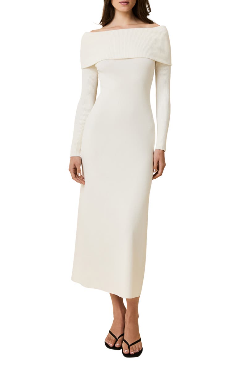 Solid & Striped The Sabrina Off the Shoulder Long Sleeve Sweater Dress, Main, color, Brule