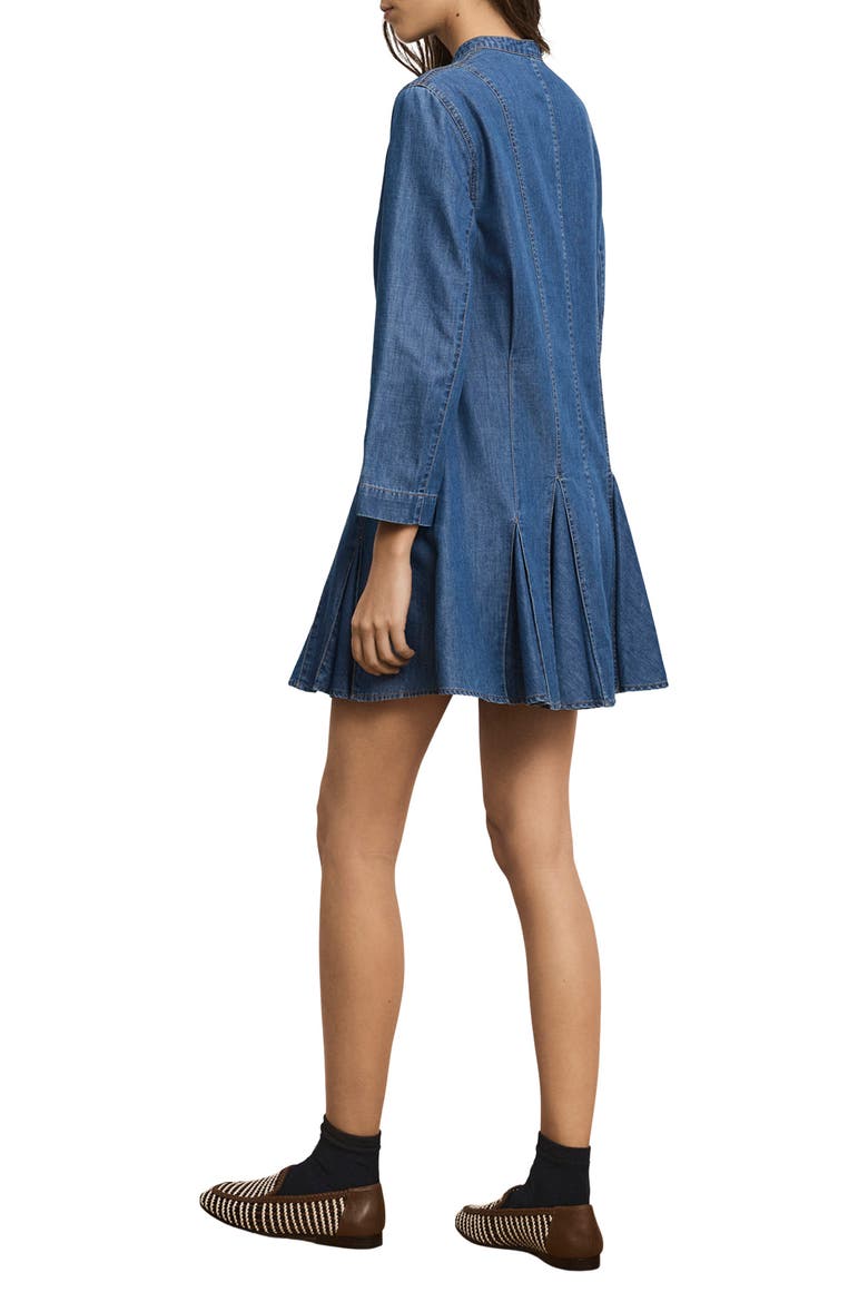 Korinda Godet Pleat Long Sleeve Denim Dress, Alternate, color, POOL PARTY