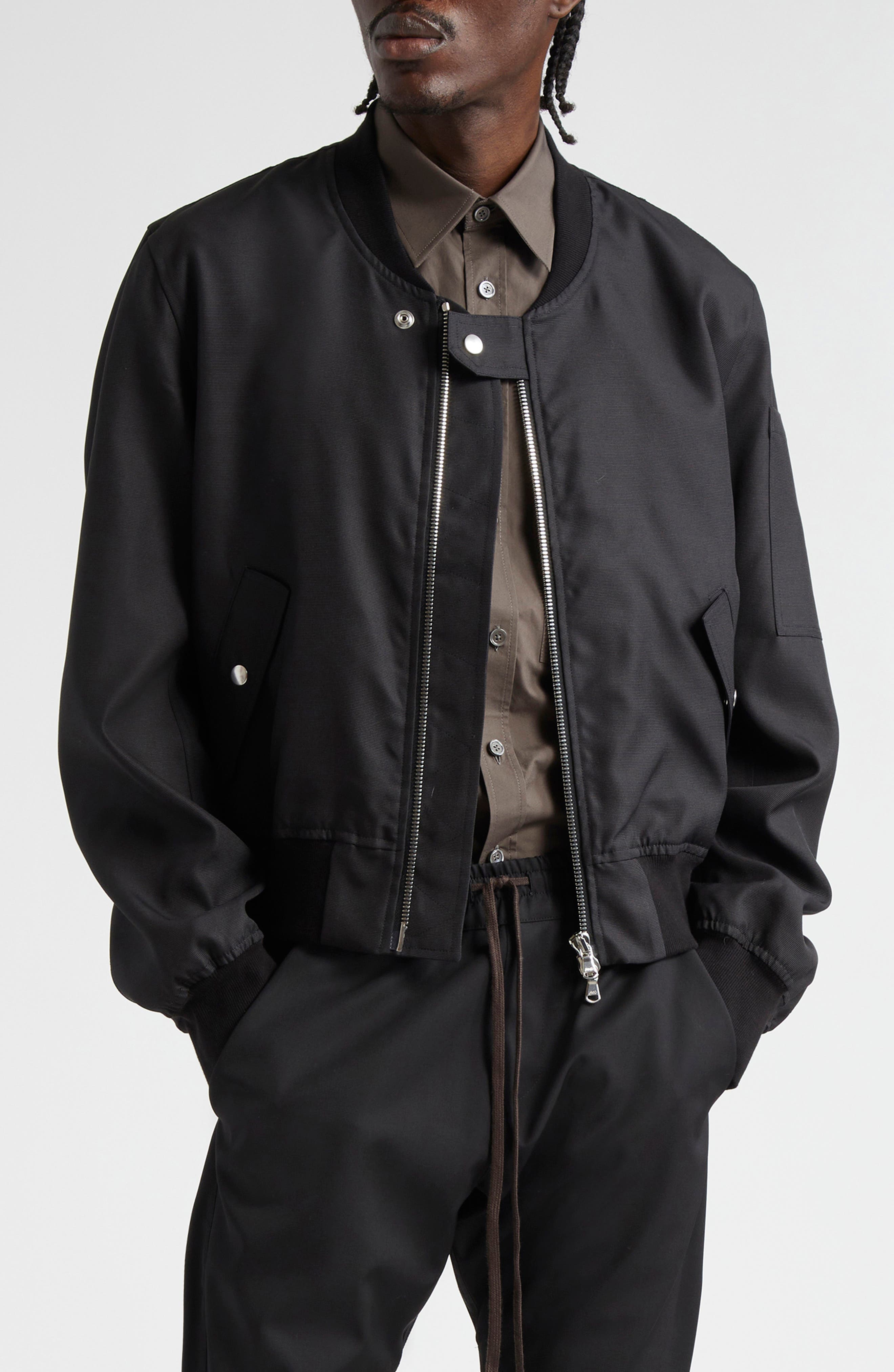 JKEEFER Breakdown Wool & Silk Bomber Jacket in Black 