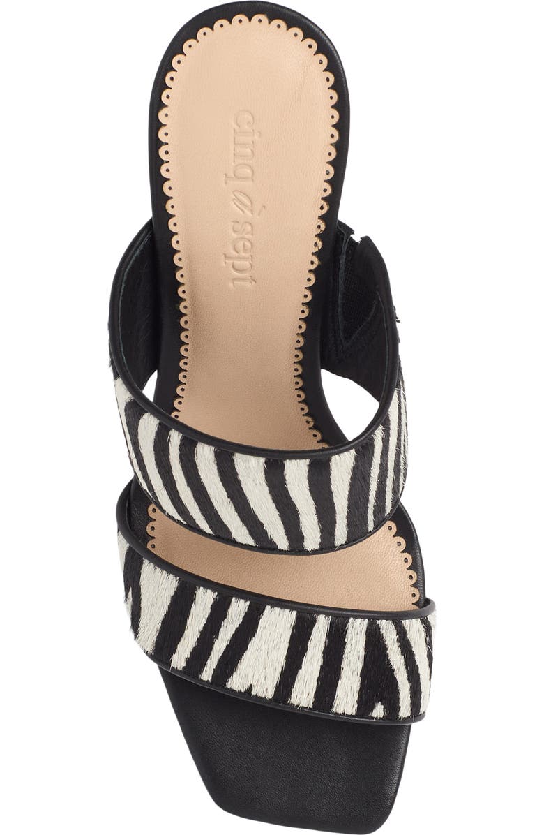 Cinq à Sept Sutton Zebra Haircalf Slide Sandal, Alternate, color, Black/ Ivory