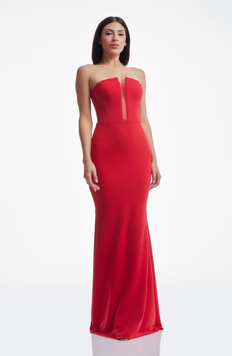 Dress the Population Izzy Strapless Mermaid Gown, Alternate, color, Rouge