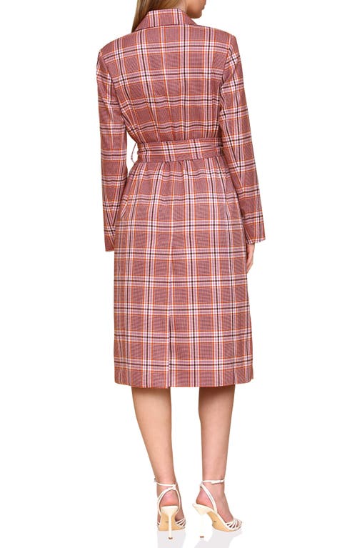 Avec Les Filles Plaid Belted Double Breasted Trench Coat In Lavender Plaid