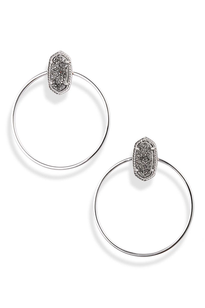 Mayra Open Frame Earrings, Main, color, RHODIUM/ PLATINUM DRUSY