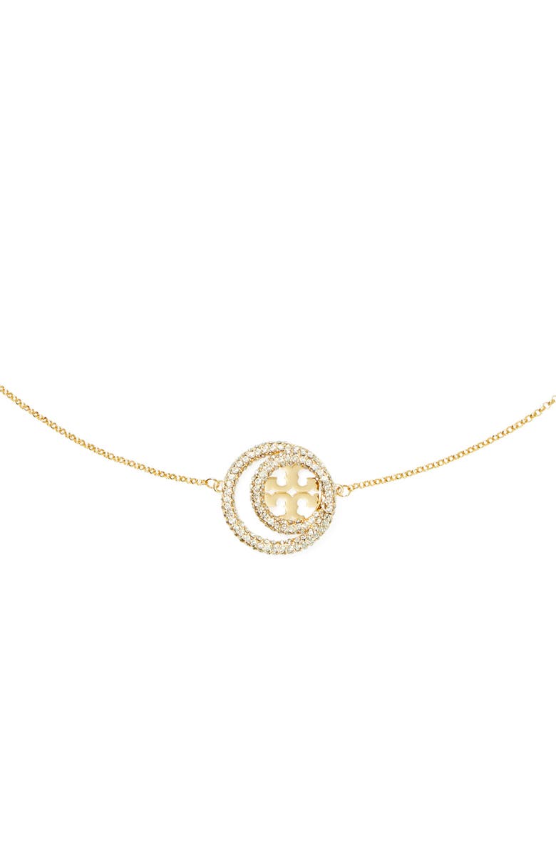 Tory Burch Icon Pavé Double Ring Pendant, Alternate, color, Tory Gold / Crystal