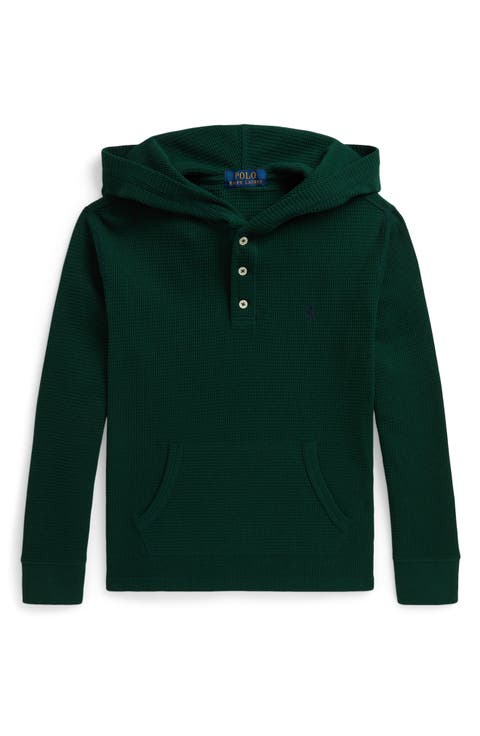 Kids' Waffle Knit Cotton Hooded Henley