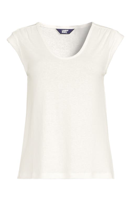 LANDS' END LANDS' END LINEN BLEND CAP SLEEVE GATHERED SHOULDER TEE 
