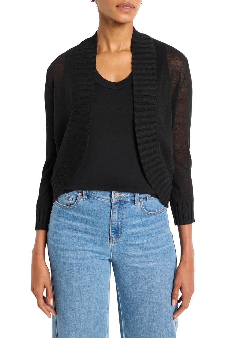 Linen Blend Bolero Cardigan, Main, color, BLACK ONYX