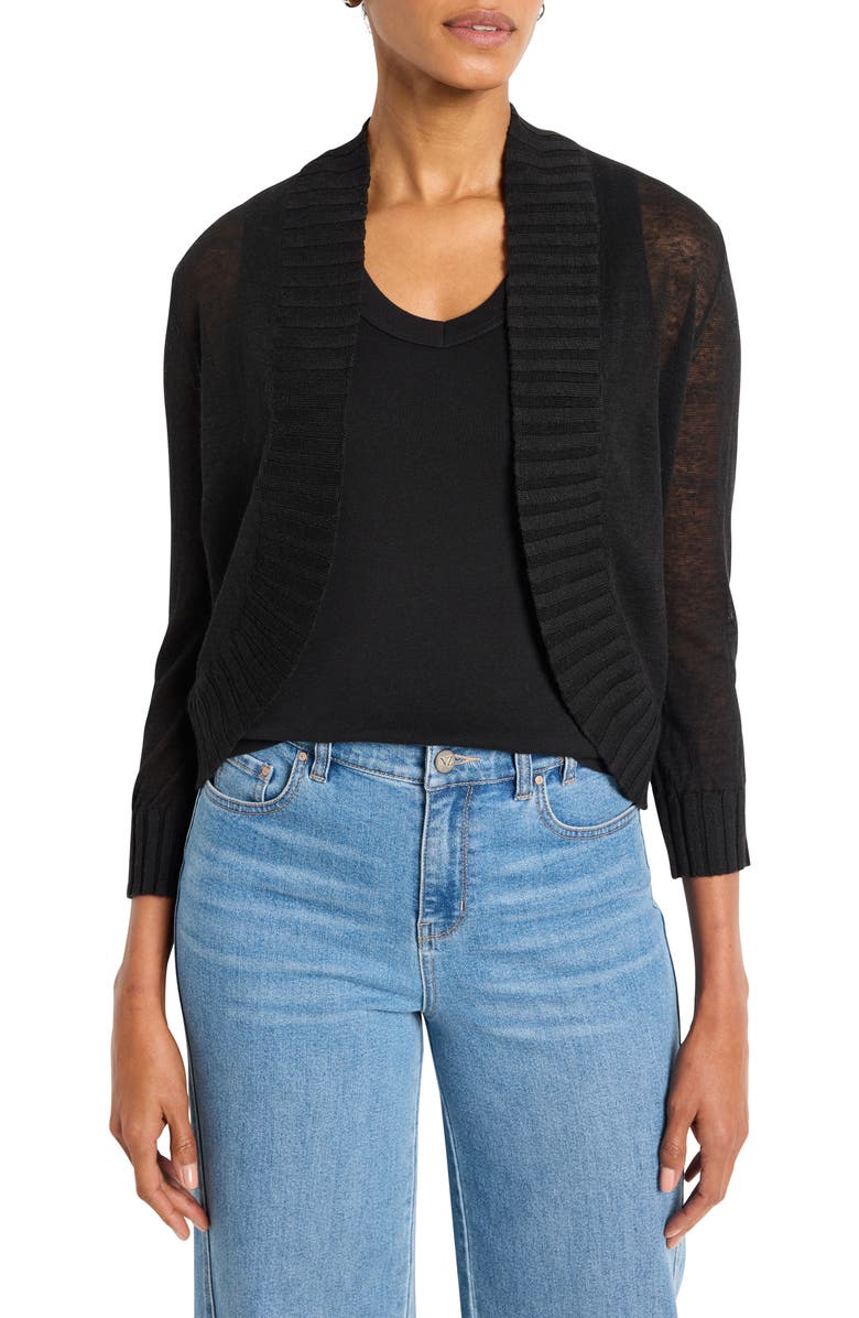 NIC+ZOE Linen Blend Bolero Cardigan, Main, color, Black Onyx