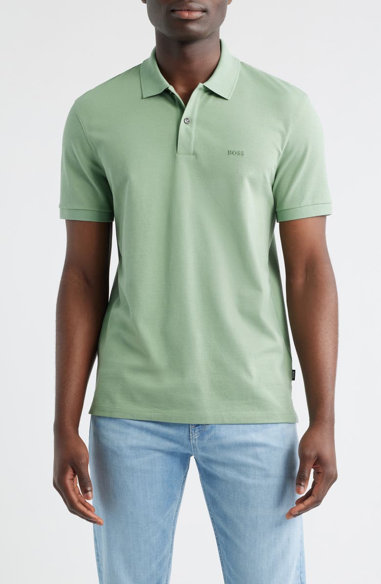 BOSS Pallas Cotton Polo, Main, color, Green Ii