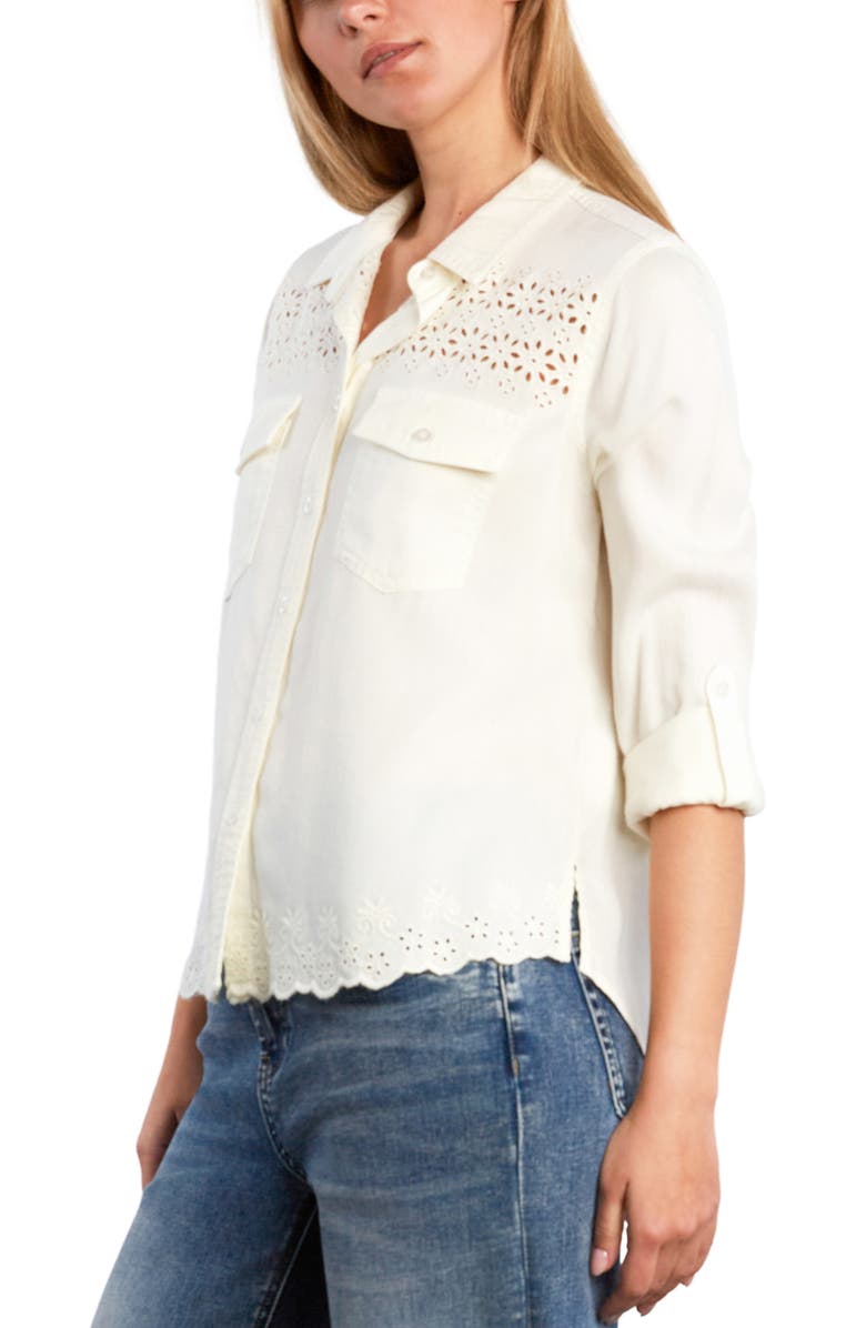 Billy T Eyelet Butterfly Button-Up Shirt, Alternate, color, White Lily