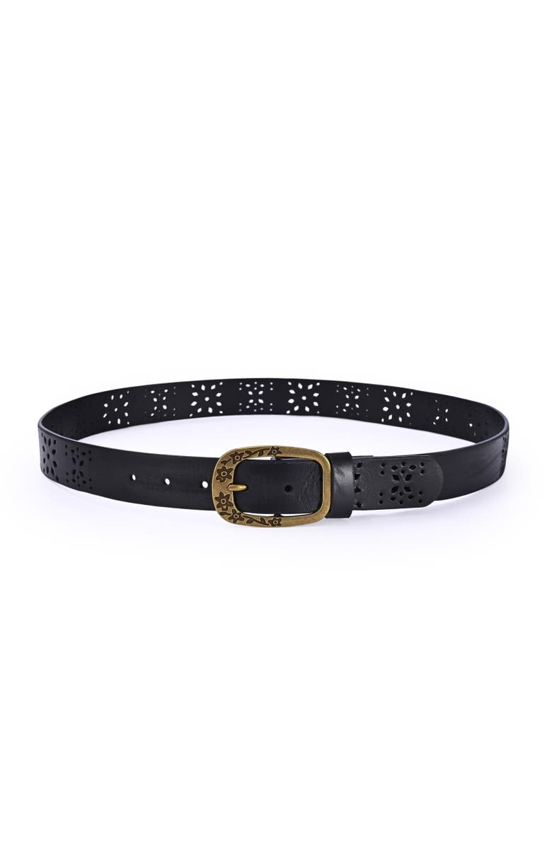 OLD TREND Blooming Genuine Leather Perforated Floral Vintage Belt, Alternate, color, Black