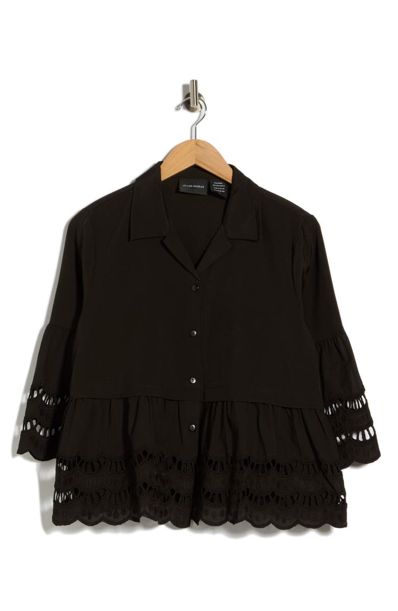Forgotten Grace Crochet Hem Button-Up Shirt, Alternate, color, Black
