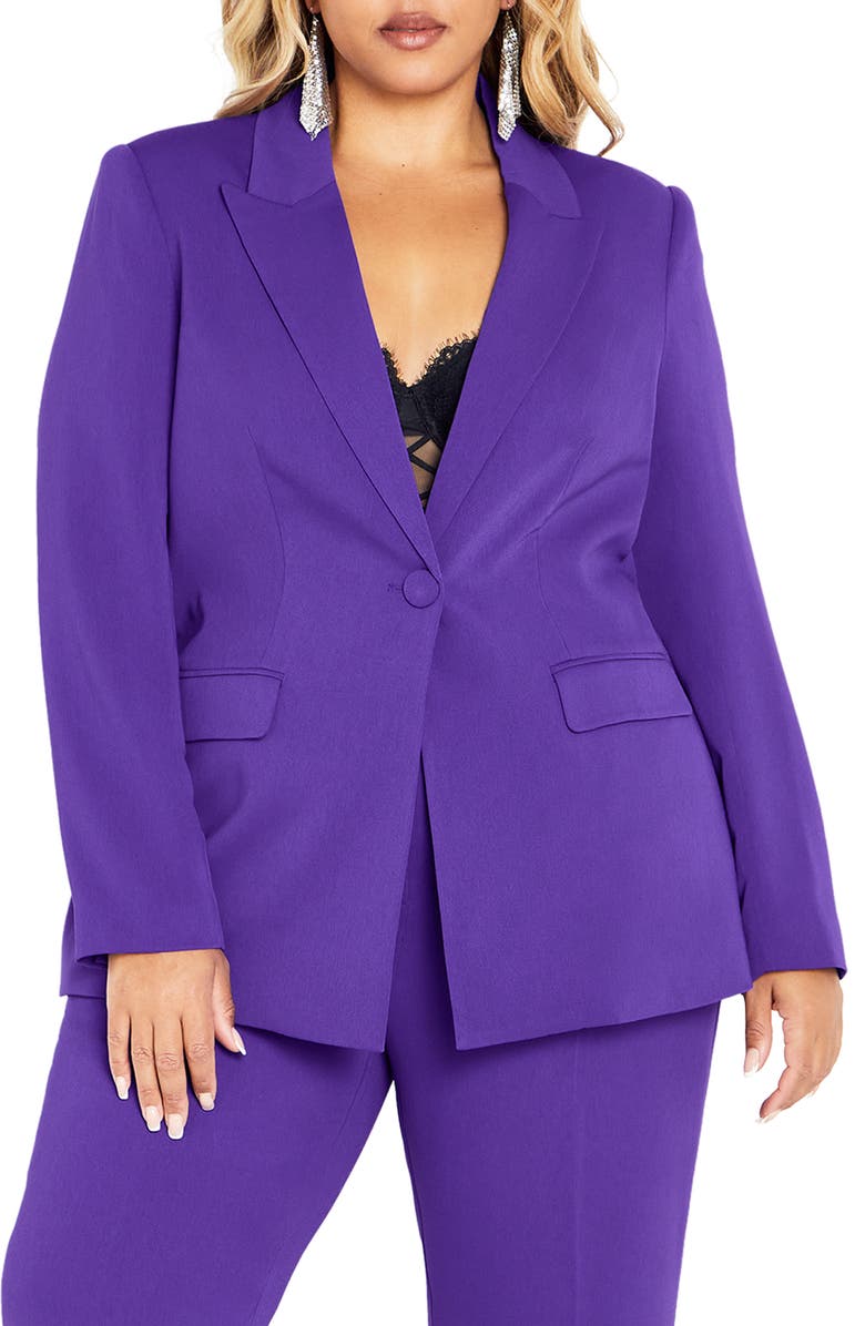 City Chic Lottie One-Button Blazer, Main, color, 