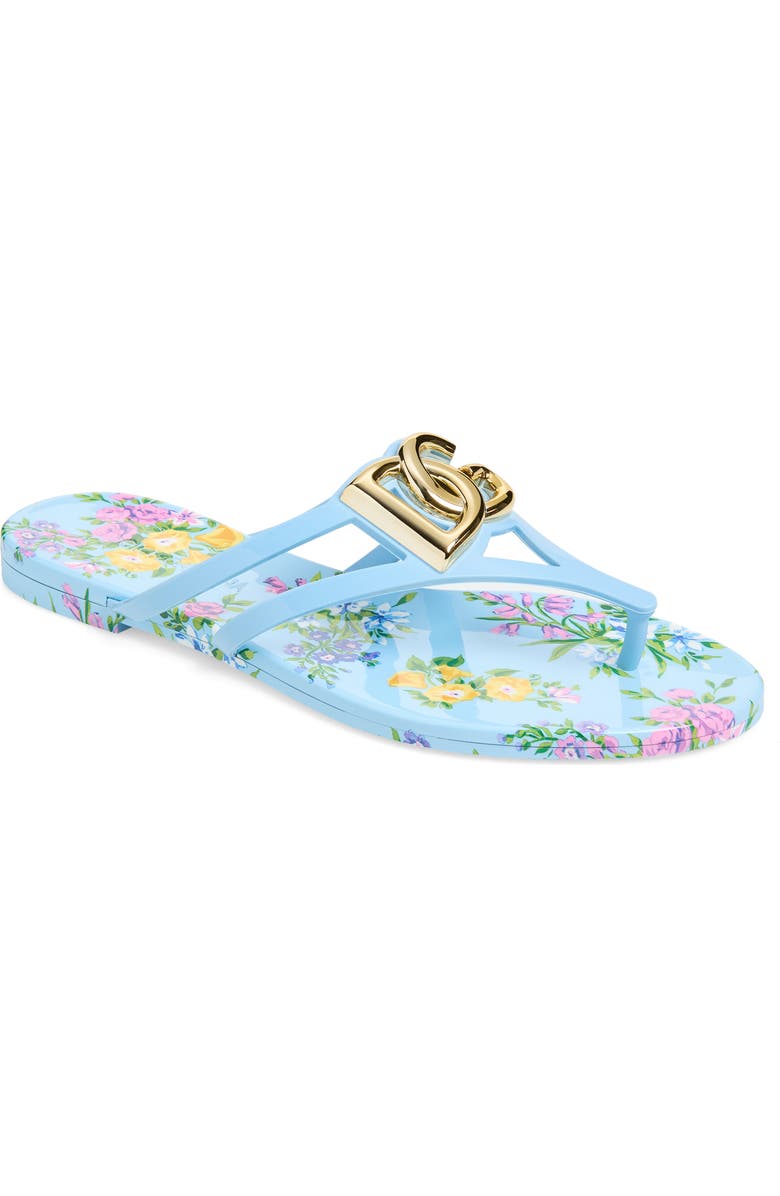 Dolce&Gabbana Logo Flip Flop, Main, color, Fiorellini F.celeste