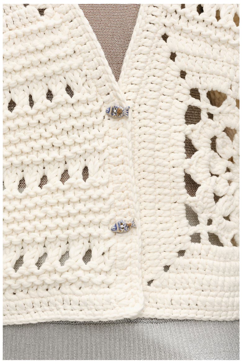 Crochet Balloon-Fit Cardigan, Alternate, color, WHITE