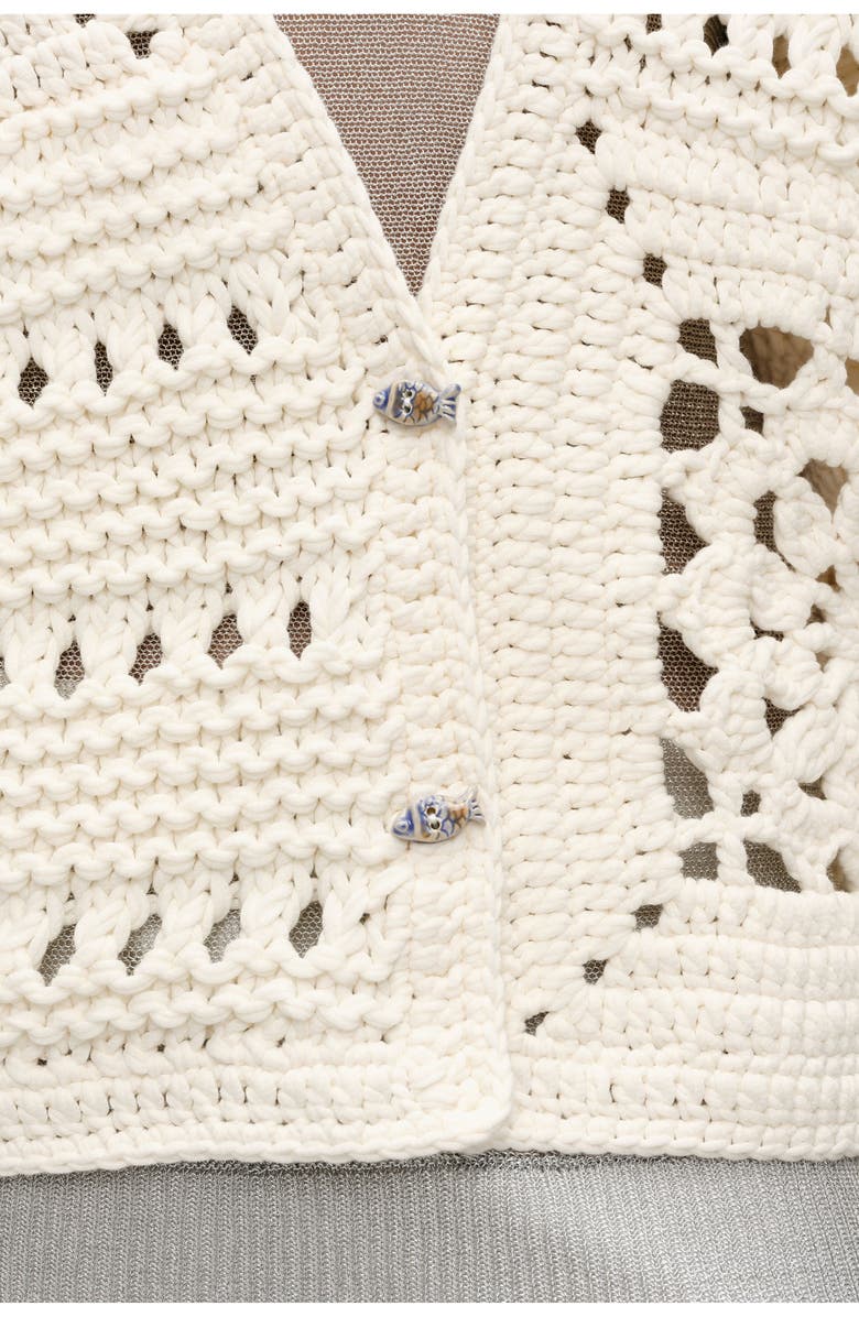 Bimba y Lola Crochet Balloon-Fit Cardigan, Alternate, color, White