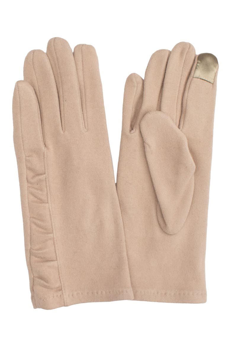 Ruched Jersey Touchscreen Gloves, Main, color, TAUPE