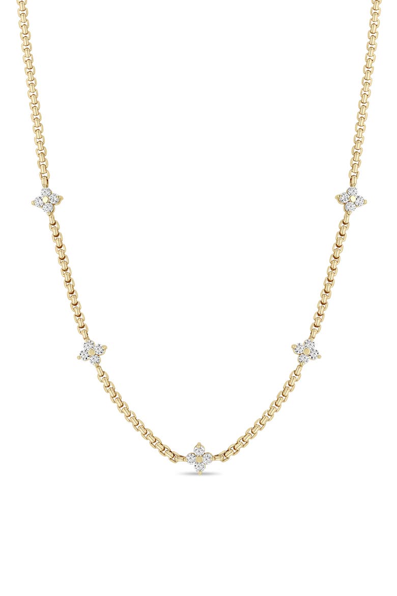 14K Gold & Diamond Station Necklace, Main, color, YELLOW GOLD