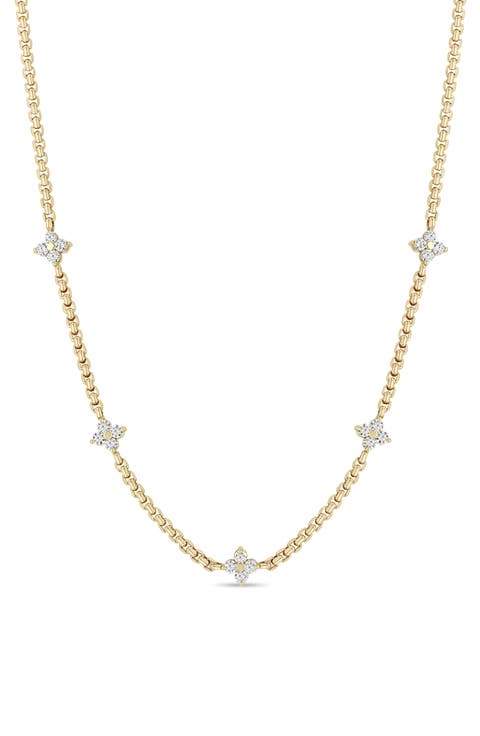 14K Gold & Diamond Station Necklace