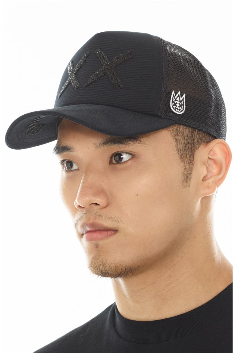 XX Crystal Embellished Trucker Hat, Alternate, color, BLACK/ BLACK