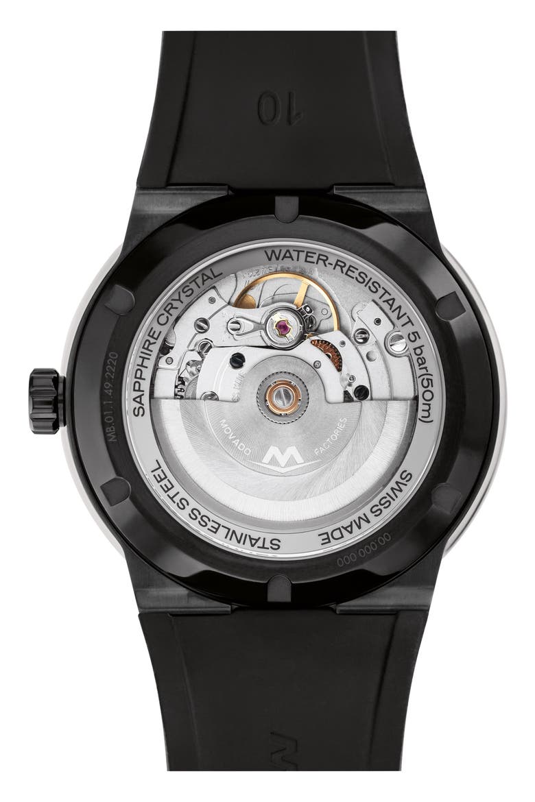 Bold Fusion Automatic Mixed Media Strap Watch, 43.5mm, Alternate, color, BLACK