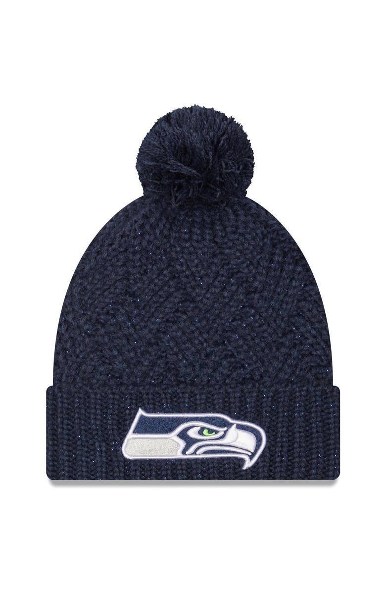 New Era Women's New Era College Navy Seattle Seahawks Brisk Cuffed Knit Hat with Pom, Main, color, 