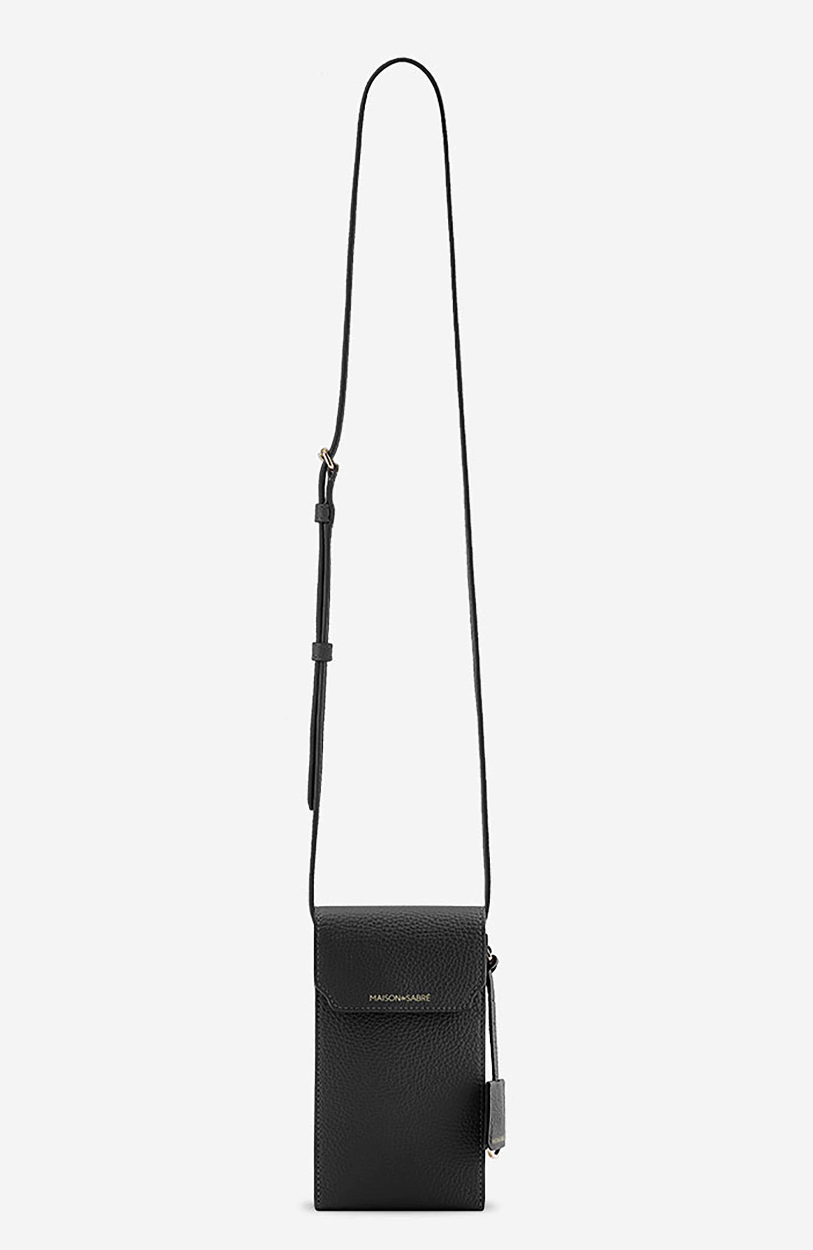 Leather Phone Pouch, Alternate, color, Black Caviar