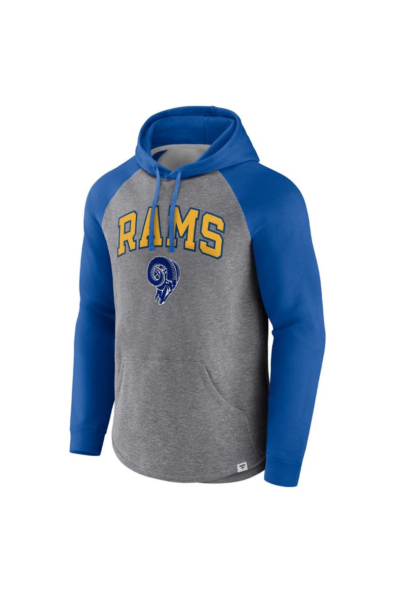 Men's Fanatics Branded Heathered Gray/Royal Los Angeles Rams By Design Raglan Pullover Hoodie, Alternate, color, Heather Gray