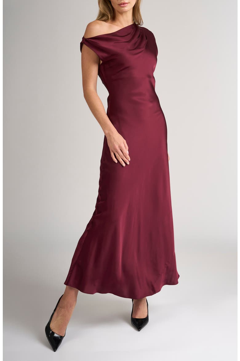Mandy One-Shoulder Satin Gown, Main, color, TAWNY PORT
