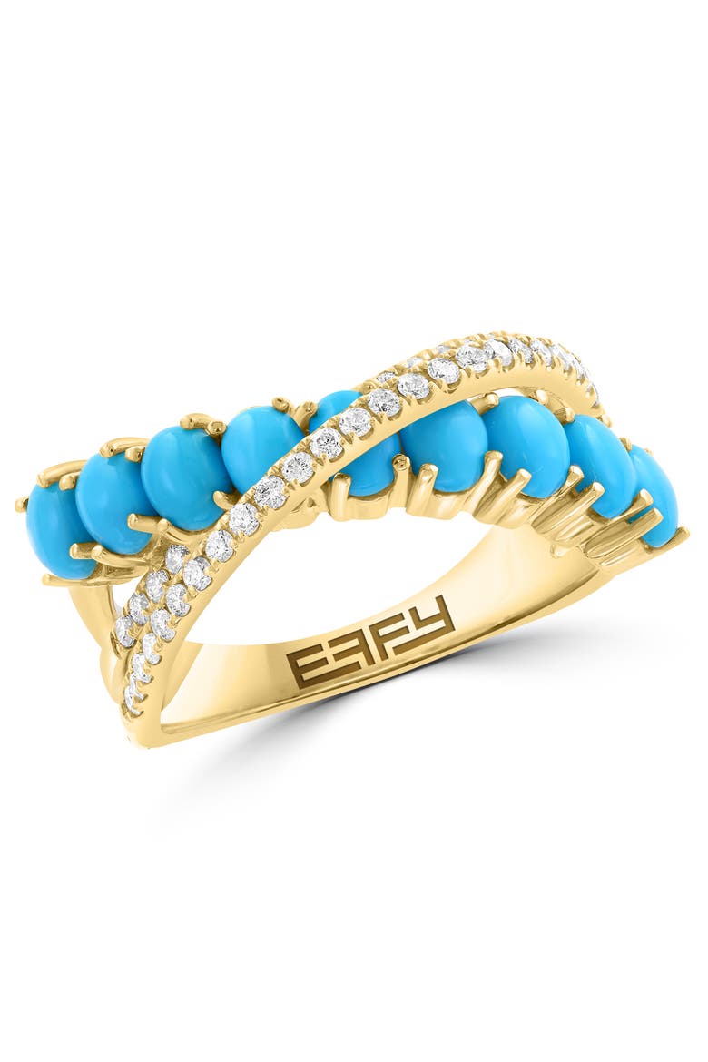 14K Yellow Gold Diamond & Turquoise Crossover Ring, Main, color, 14K Gold
