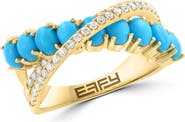 EFFY 14K Yellow Gold Diamond & Turquoise Crossover Ring
