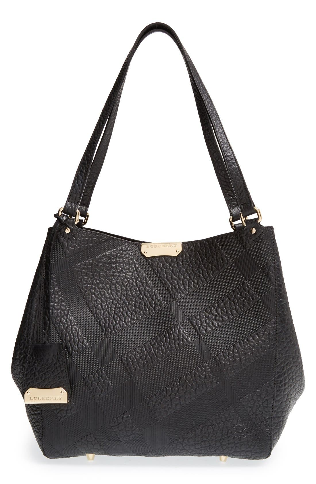 Burberry 'Small Canterbury - Grain Check' Leather Tote, Main, color, 