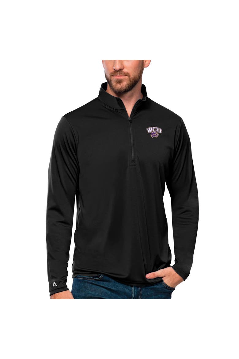 Men's Antigua Black Western Carolina Catamounts Tribute Quarter-Zip Top, Main, color, Black