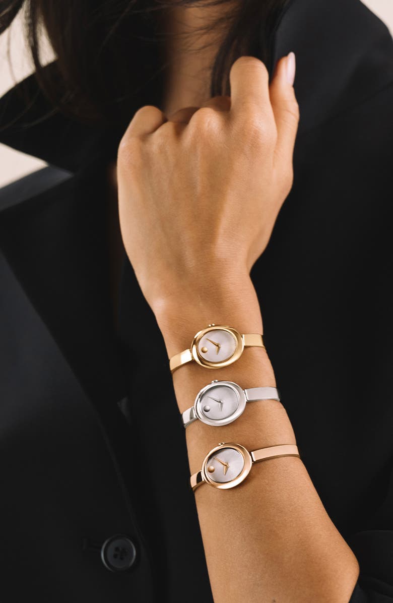 Movado Museum Oval Bangle Watch, 22mm x 26mm, Alternate, color, Blue Dial