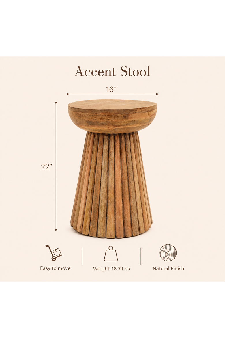 Hand Carved Mango Wood Accent Table Stool, Alternate, color, Natural Brown