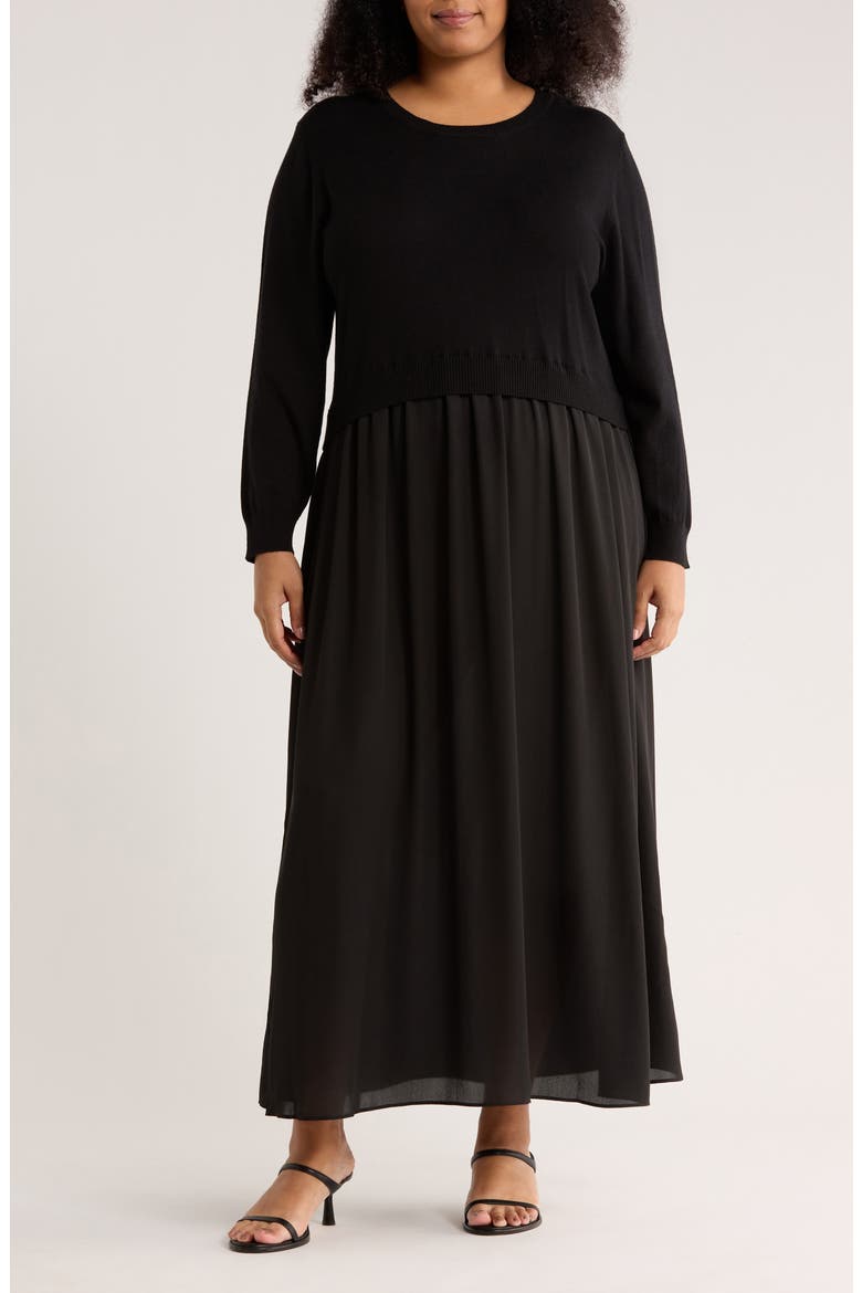 Long Sleeve Twofer Sweater Dress, Main, color, BLACK