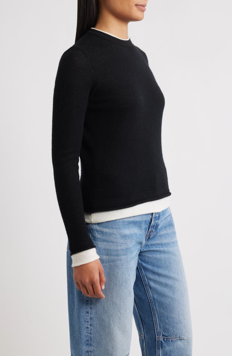 Griffen Double Trim Wool & Cashmere Crewneck Sweater, Alternate, color, Black/ Ivory